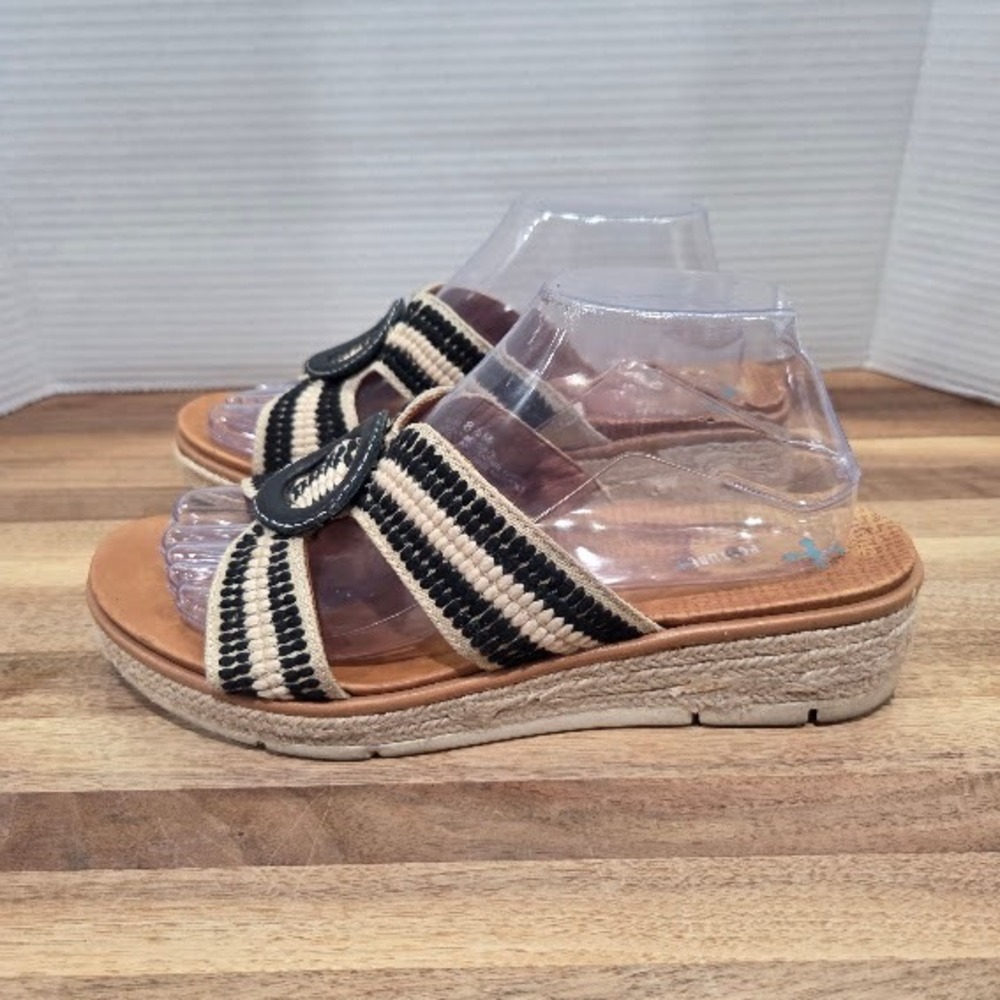 Baretraps Bliss Platform Slide Sandals Women 8.5M Black Cream Striped Espadrille - Picture 3 of 13